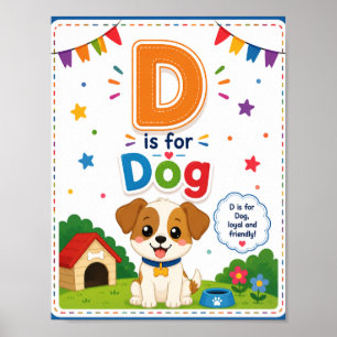 D est pour Affiche de classe Alphabet Chien pour E