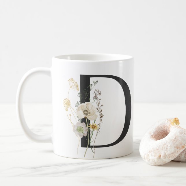 D initial Avec fleur de couleur douce Café Mug (Avec donut)