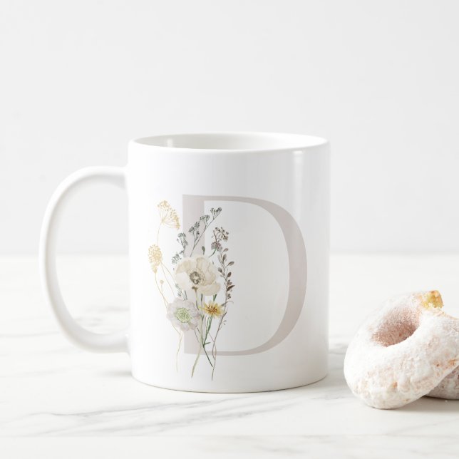 D initial Avec fleur de couleur douce Café Mug (Avec donut)