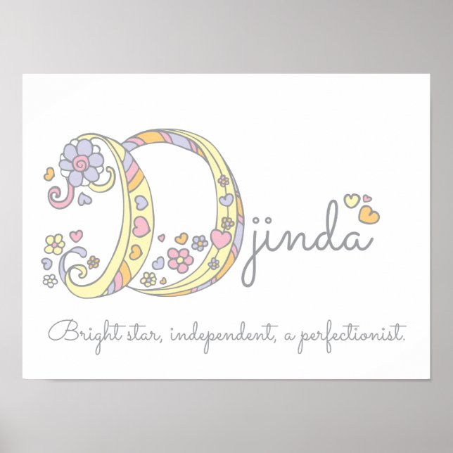 D initial Djinda filles nom signifiant affiche (Devant)