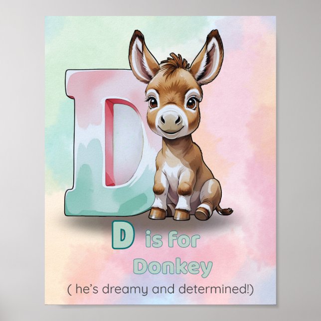 D is for Donkey – Dreamy and Determined ABC Poster (Devant)