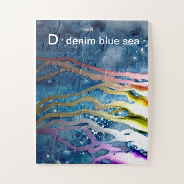 D - Puzzle bleu d'art d'alphabet de mer de denim (Vertical)