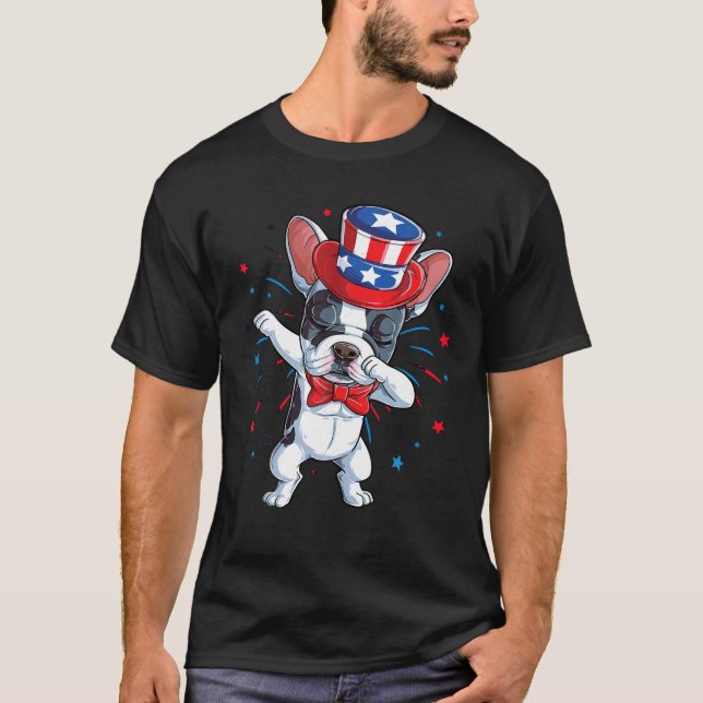 Dabbing French Buldog 4 juillet T-shirt Hommes USA (Devant)