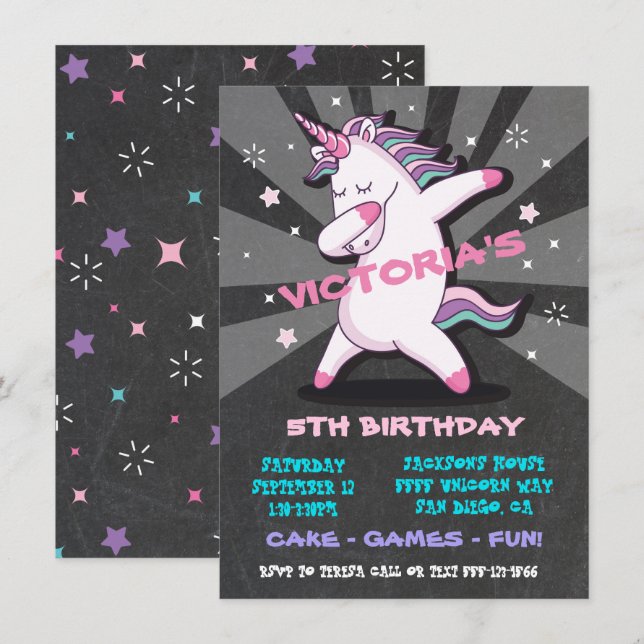 Dabbing GIRL Unicorn Anniversaire Fête Invitation (Devant / Derrière)