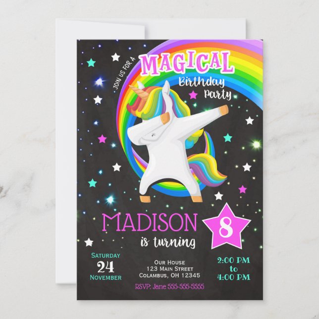 Dabbing Unicorn Anniversaire Invitation (Devant)