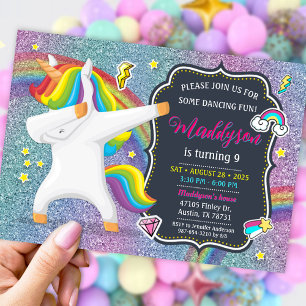 Dabbing Unicorn Invitation pour la fête de la dans