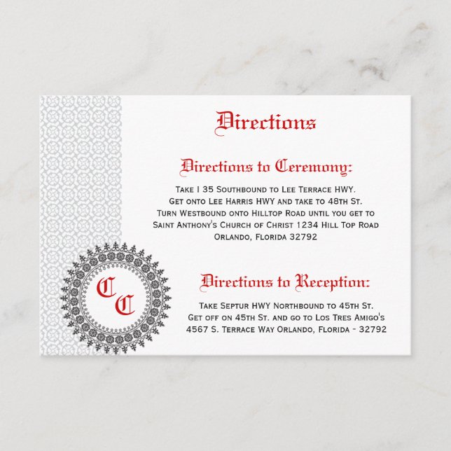 D'accompagnement 3,5 x 5 Carte de direction Gris Rouge Forme Impres (Devant)