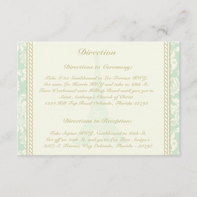D'accompagnement 3,5 x 5 Carte Direction Damask Paris (Devant)