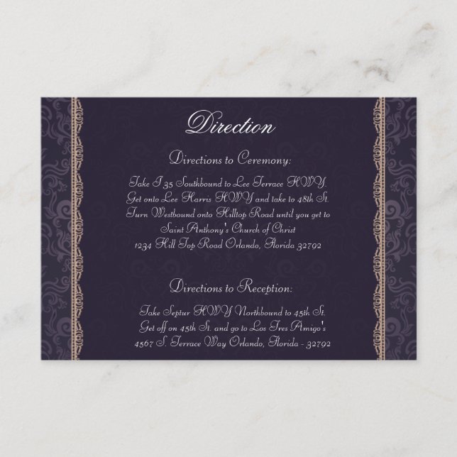 D'accompagnement 3,5 x 5 Direction Carte Propre Violet Damas (Devant)