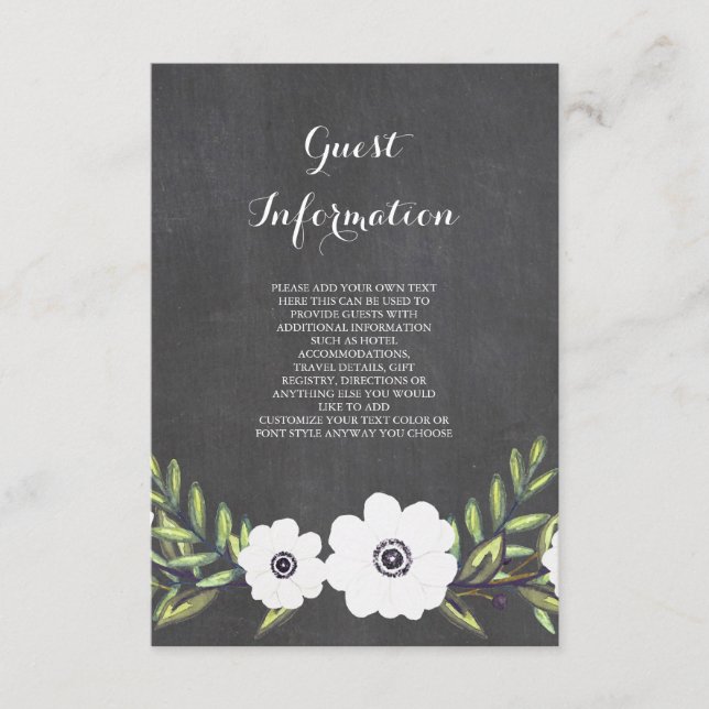 D'accompagnement Anémones peintes en tableau noir - carte d'informa (Devant)