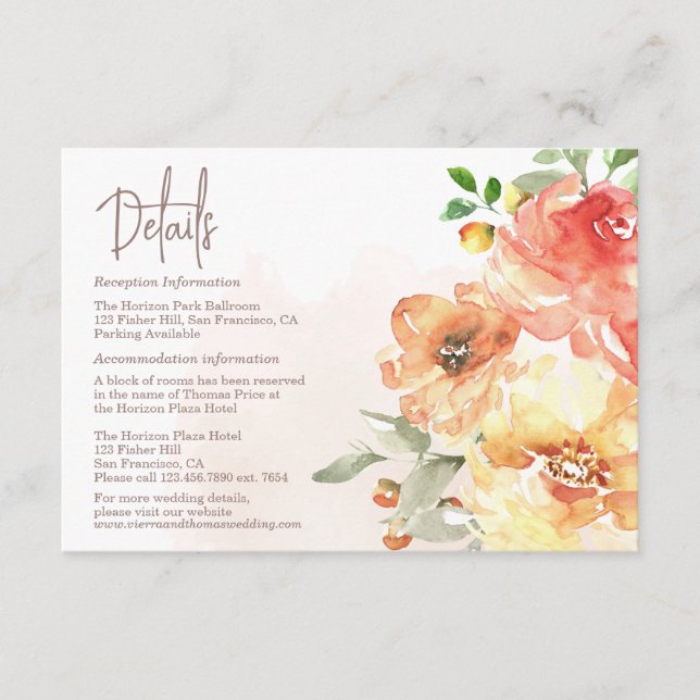 D'accompagnement Aquarelle Floral Détails Mariage Carte de boîtier (Devant)