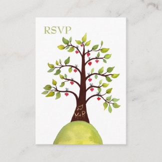 D'accompagnement Aquarelle Green Tree Monogramme Mariage RSVP Carte