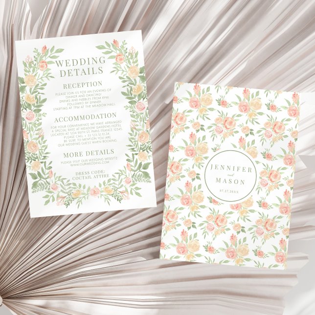 D'accompagnement Aquarelle orange fleurs détails mariage Carte (Créateur téléchargé)