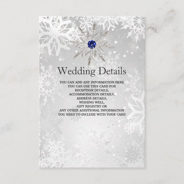 D'accompagnement argent royal bleu snowflakes Mariage Détails Carte (Devant)