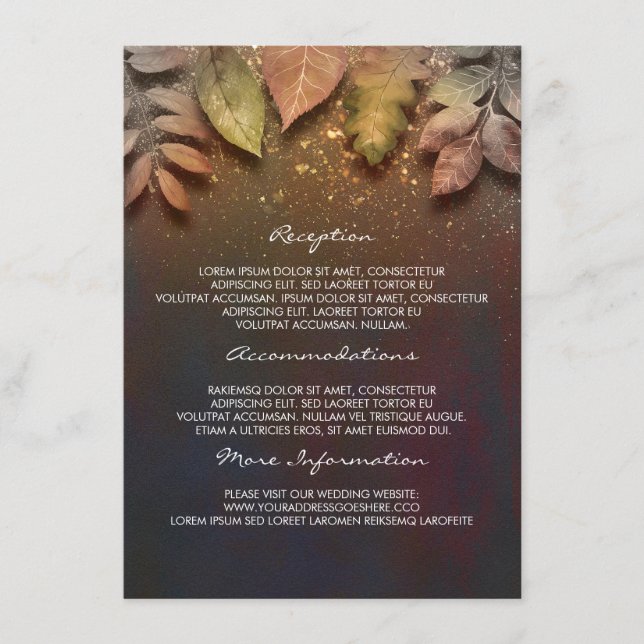 D'accompagnement Automne Leaves Gold Information Mariage Carte d'in (Devant)