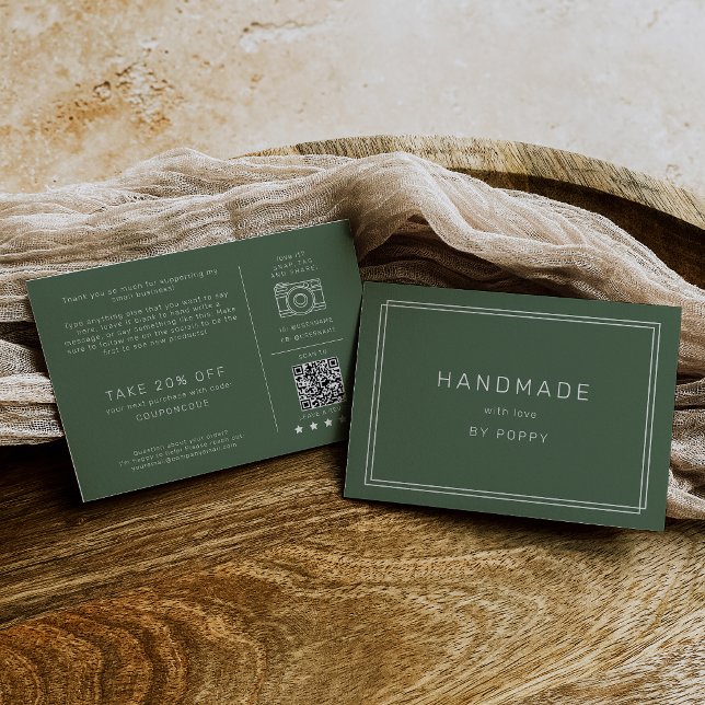 D'accompagnement AVERY Rustique Carte de Remerciement pour Commande (AVERY Rustic Dark Green Handmade Thank You Order Enclosure Card)