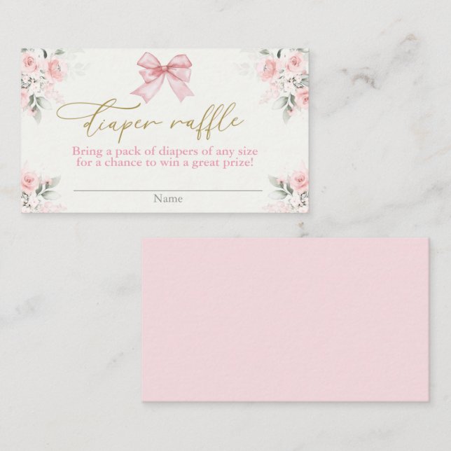 D'accompagnement Baby shower fille Déchets Carte Raffle avec arc (Devant / Derrière)
