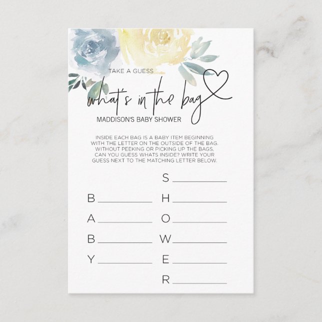 D'accompagnement Baby shower Jeux Baby Boy Douche Faveurs Carte (Devant)