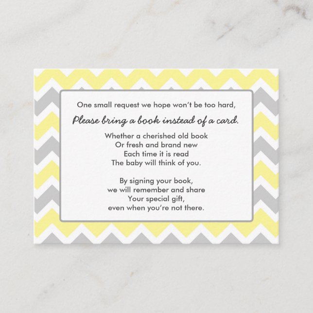 D'accompagnement Baby shower livre insérer carte jaune gris chevron (Devant)