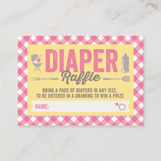 D'accompagnement BBQ Icônes Pink Checks Diaper Raffle Carte Billet (Devant)