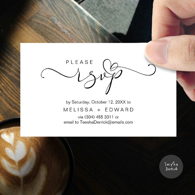 D'accompagnement Beau mariage romantique invite carte RSVP (Wedding invitation RSVP via Phone or email respond reminder Enclosure Card in aesthetic White Black)