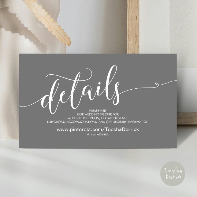 D'accompagnement Beautiful Mariage Website Details Carte de boîtier (Beautiful Wedding Website Details Enclosure Card, with website, password and hashtag in dark grey)