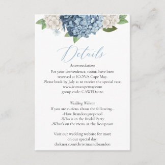 D'accompagnement Blue Hydrangea Détails du Mariage Carte du boîtier