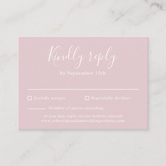 D'accompagnement Blush rose Budget moderne Script Mariage carte RSV (Devant)