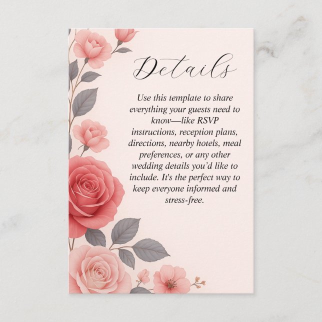 D'accompagnement Blush Rose Floral Détails Mariage Détails Carte de (Devant)
