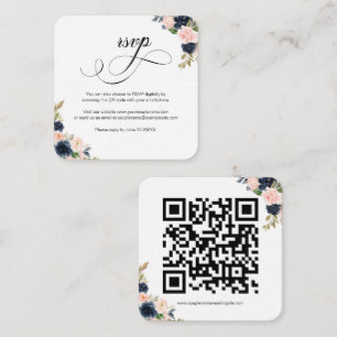 D'accompagnement Blush rose & Navy Floral QR Code Mariage Carte RSV
