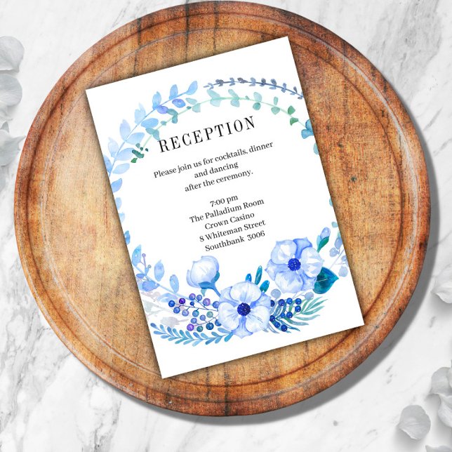 D'accompagnement Boho Blue Floral Mariage Carte de la réception (Créateur téléchargé)