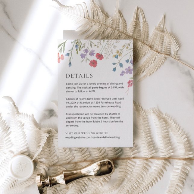 D'accompagnement Boho Fleur sauvage Mariage Détails Carte de boîtie (Créateur téléchargé)