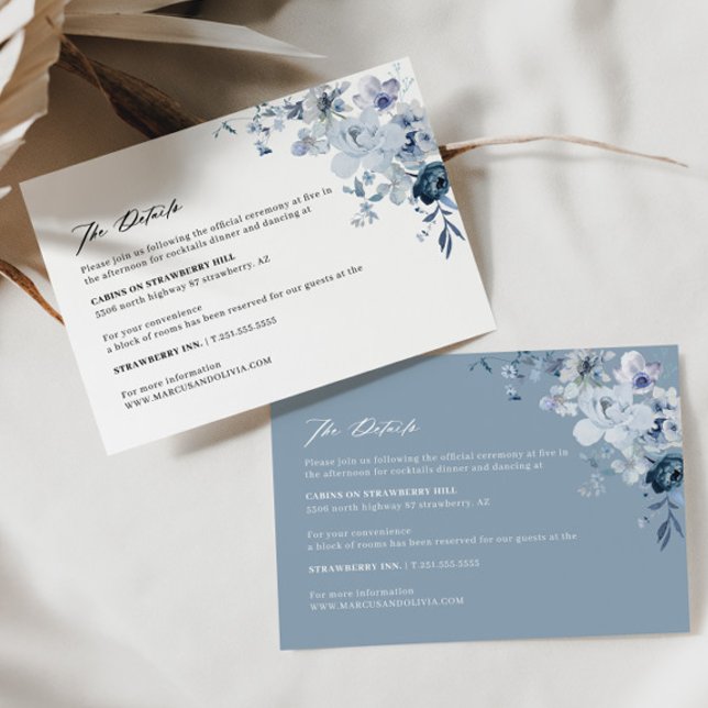 D'accompagnement Boho Floral Blue Détails du Mariage Carte de boîti (Dusty Blue Details Card 2 Colors)