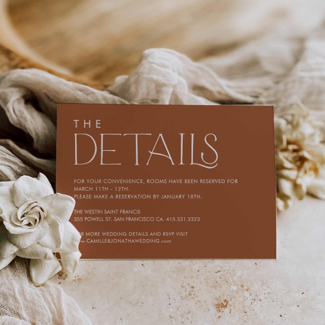 D'accompagnement Boho Minimal Mariage Details Carte de boîtier (Terracotta Boho Wedding Details Card)