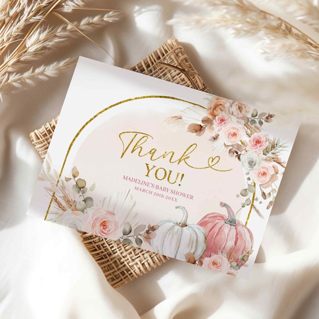 D'accompagnement Boho Pink Floral Citrouille Carte de remerciements (Créateur téléchargé)