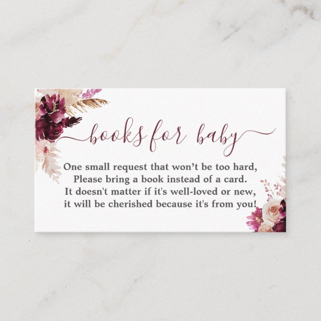 D'accompagnement Burgundy Boho baby shower fille carte livre (Devant)