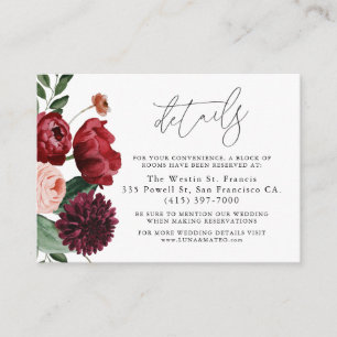 D'accompagnement Burgundy et Blush Mariage Détails Carte de boîtier