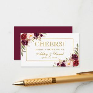 D'accompagnement Burgundy Wedding Réception Gold Drink Carte Billet