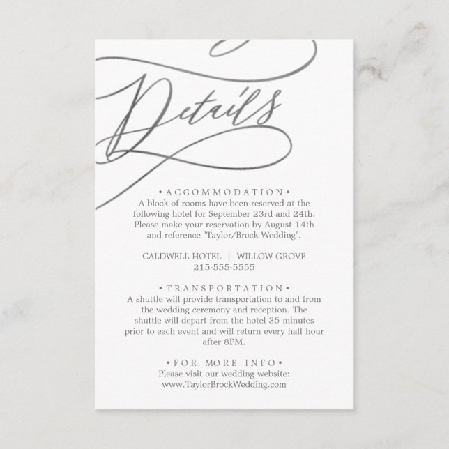 D'accompagnement Calligraphie d'argent romantique Détails Carte de  (Devant)