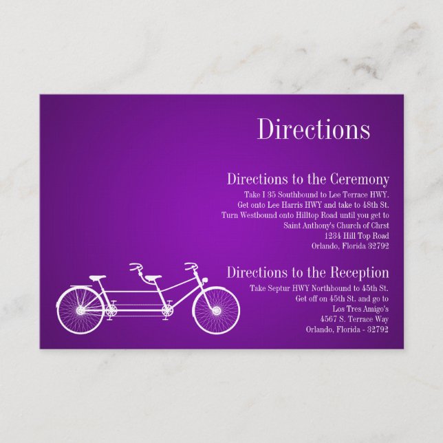 D'accompagnement Carte 3x5 Directions Whimsical Purple Double Vélo (Devant)