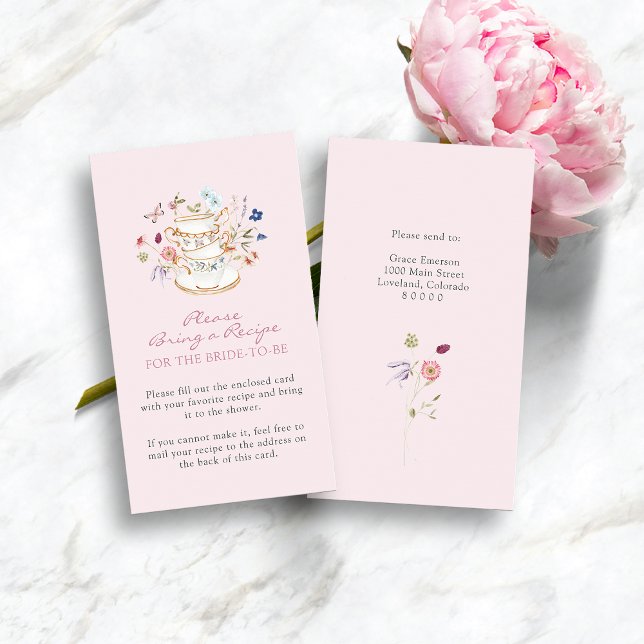 D'accompagnement Carte avec Enclosure de Fleur Sauvage Rose (Pink Wildflower Tea Party Bridal Shower Enclosure Card by Painted Paperie
)