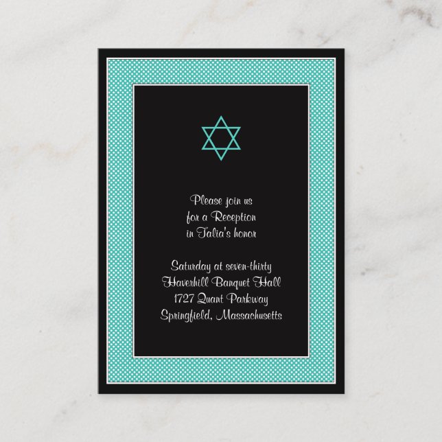 D'accompagnement Carte Bat mitzvah de  Aqua Black Pois (Devant)