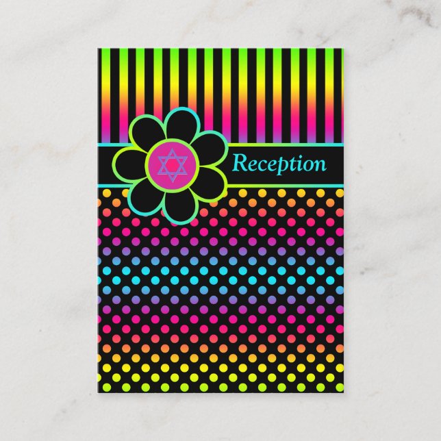 D'accompagnement Carte Bat mitzvah Neon Stripes Pois (Devant)
