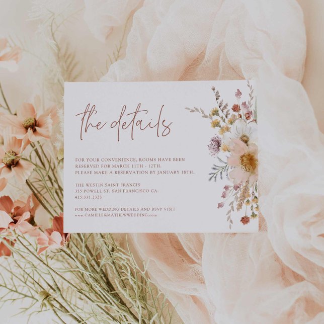 D'accompagnement Carte Boho Floral Mariage Détails (Boho Floral Garden Wedding Details Card)