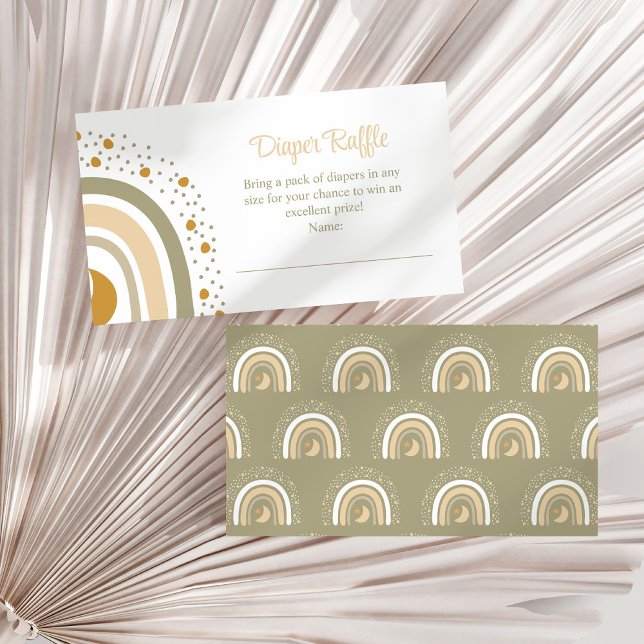 D'accompagnement Carte Boho Neutral Arc-en-Ciel Raffin (Boho Neutral Rainbow Diaper Raffle Enclosure Card on a white dry palm leaf.)