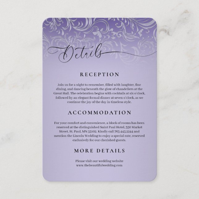 D'accompagnement Carte Boîtier de Réception Mariage damassé Violet (Devant)