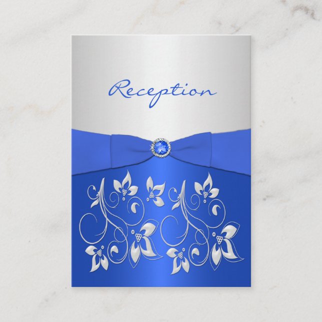 D'accompagnement Carte d'accueil florale Cobalt Blue et Silver (Devant)