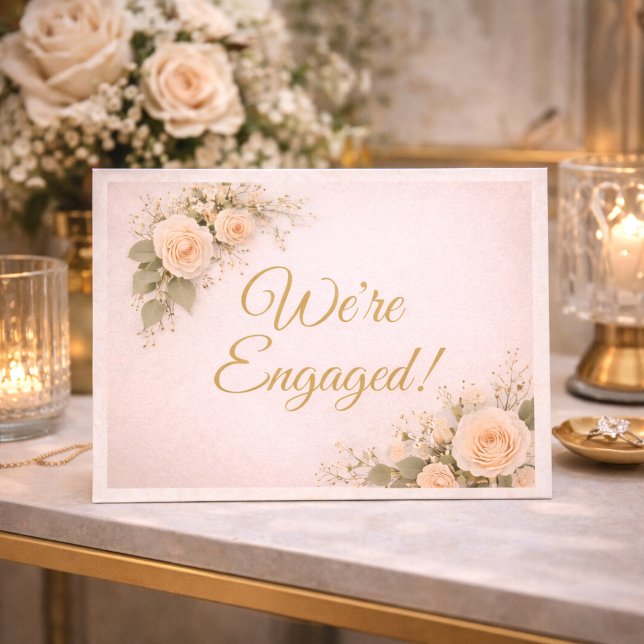 D'accompagnement Carte d'annonce de fiançailles Blush Floral (Blush floral script with soft ivory tones for a refined engagement announcement)