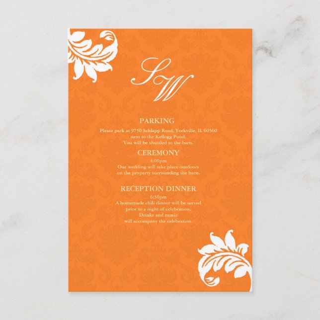 D'accompagnement Carte d'annonce de mariage en damas orange (Devant)