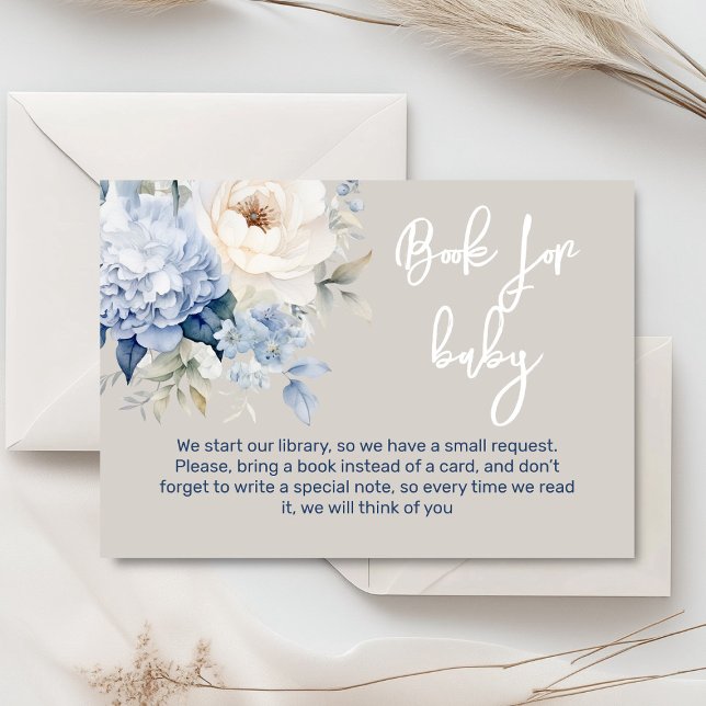 D'accompagnement Carte de baby shower floral bleu et blanc poussiér (Dusty blue and beige watercolor peonies floral baby shower invitation, gender neutral)